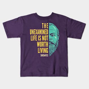 Socrates Portrait & Inspirational Quote: The Unexamined Life (color version) Kids T-Shirt